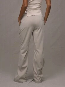 MUSERA Mid Waist Flared Office Trousers Old Money  Elegant - Khaki - View 3