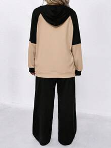 Bộ 2 món cỡ lớn, áo hoodie và quần thường ngày, trang phục thời trang phối màu cho nữ - Nhiều màu - Xem 2