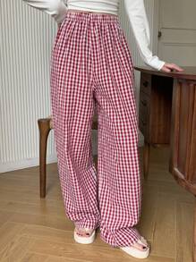 DAZY Pantalones de pijama rectos y holgados de estilo minimalista a cuadros