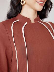 Al Najma 女式拼色立领长袖休闲阿拉伯连衣裙，休闲朴素 A 字型阿拉伯连衣裙，适合日常休闲