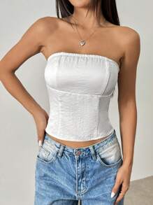 Chiquease Top corset blanco ajustado sin tirantes, atuendo sexy para una cita