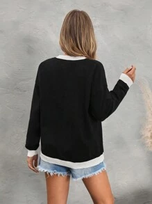 SHEIN LUNE Women's Autumn/Winter Loose Casual Color Block Oversized Sweater