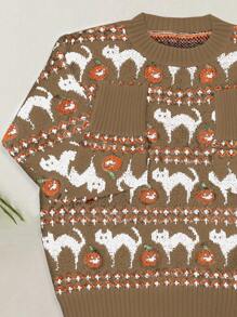 Chiquease Áo len dài tay cổ tròn kiểu dáng mới về, thích hợp cho Halloween, phong cách retro thanh lịch mùa thu đông. - Màu nâu  Mocha - Xem 5