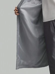 Ontre 1pc Cinza Carvão Elegante Minimalista Frente & Costas Fenda Médio Casaco de Comprimento, Outono/Inverno - Cinza - Ver 8