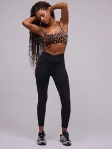 Musera Sport Leopard Print Cross Backless Crop Sports Halter Top Holiday Festival Going Out Tops Club Fall Winter Cheetah Print Christmas,Elegant