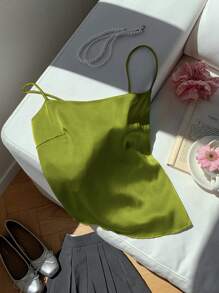 Comfortcana Lime Green Satin Women's Backless Tie-Back Tank Top