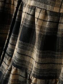 SHEIN LUNE 大码女式格子 V 领荷叶边下摆衬衫，秋季女式衬衫 - 黑色 - 查看 5