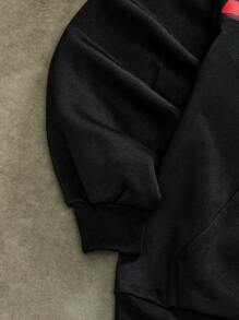 SHEIN Sudadera holgada con gráfico de figura para adolescentes varones, con frente abierto - Negro - Ver 8