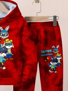 SHEIN Leap Crew Bộ 2 áo hoodie in hình thỏ bóng rổ dáng rộng đơn giản, thoải mái, phong cách, mát mẻ, phù hợp cho bé trai mùa thu đông, trang phục dạo phố màu đỏ, trang phục dạo phố cho bé trai - Nhiều màu - Xem 5