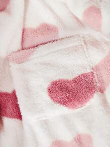 SHEIN CURVE+ Heart Pattern Shawl Collar Belted Robe,Flannels,Curve Plus,Winter - White - View 4