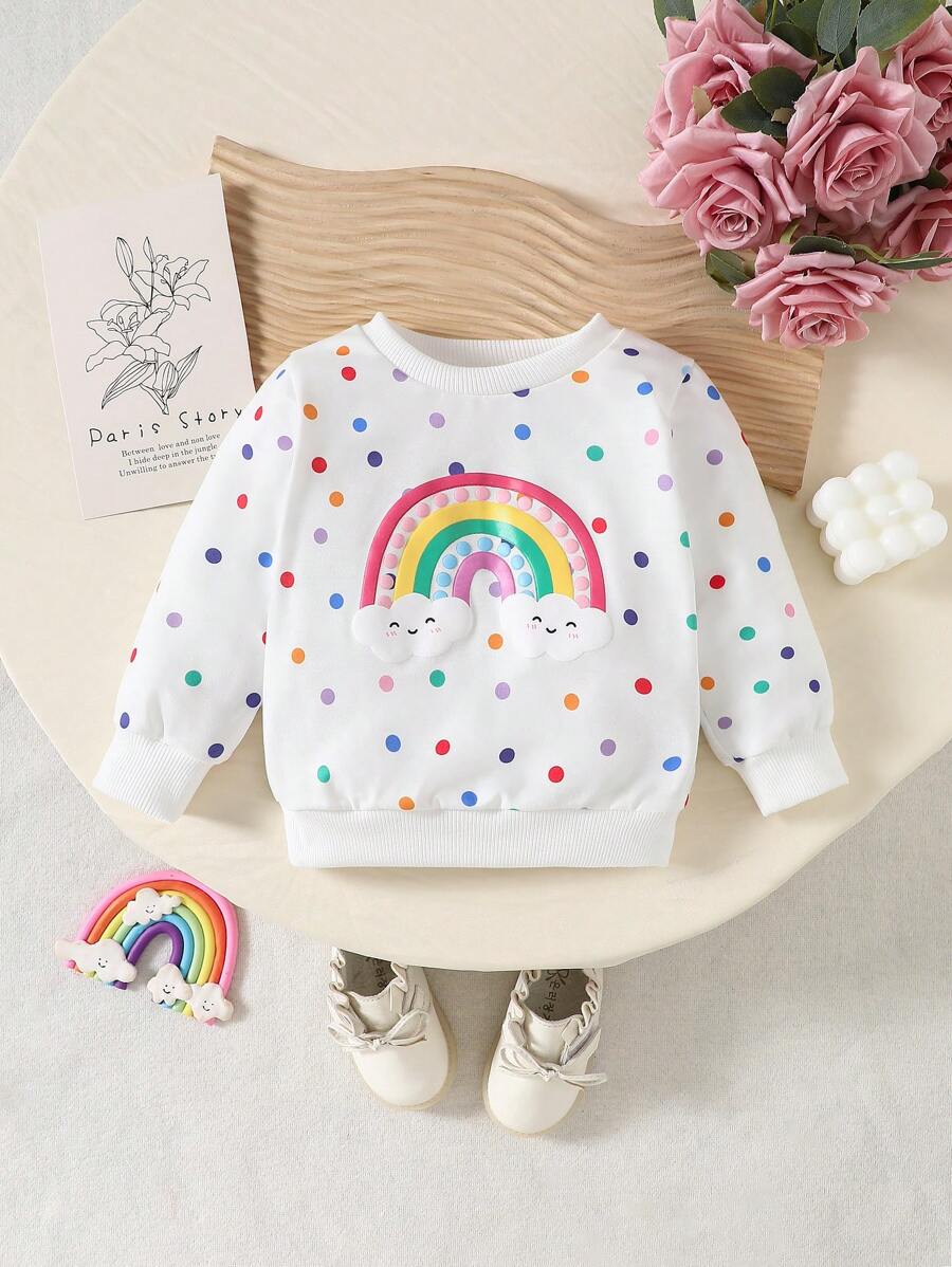 SHEIN Playful Pals 寶寶女童簡約印花圓領毛衣 - 白色 - 查看 1