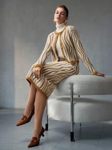 MOTF ALLOVER PATTERN CONTRAST TRIM CARDIGAN - Multicolor - View 2