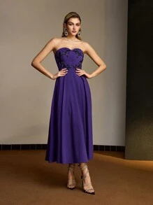 MOTF PREMIUM EMBROIDERY PLANTS PATTERN FOLD PLEATED FLARE HEM TUBE DRESS