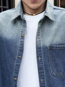 Manfinity Homme Men's Casual Ombre Denim Jacket For Spring And Autumn - Blue - View 3