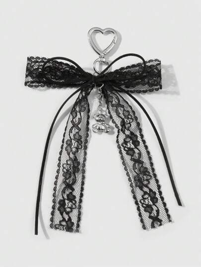 1pc Gothic Style Lace Bow Star Chain Teddy Bear Heart Keychain, Dark Aesthetic Kawaii Accessory, Suitable For Women And Girls, Daily Use Or Festival Gift Valentines, Halloween