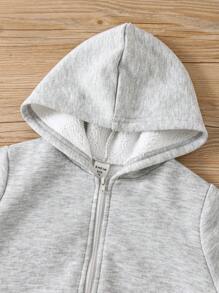 男童纯色保暖连帽外套，冬季适用，适合返校、校服穿着，保暖舒适，适合日常穿着，也适合圣诞节和生日派对等场合。 - 灰色 - 查看 5