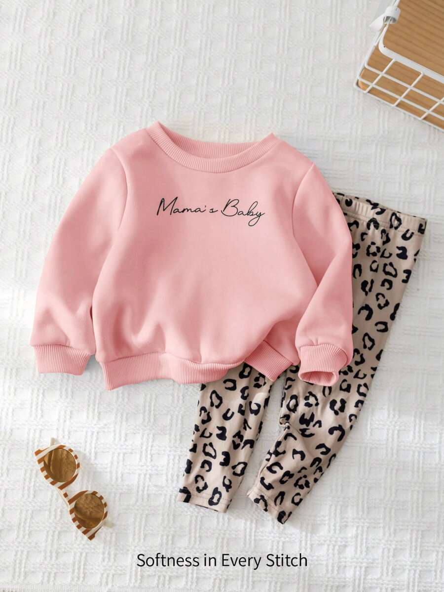 Cozy Pixies 2 件套女婴字母印花圆领套头衫和紧身裤 - 彩色 - 查看 1