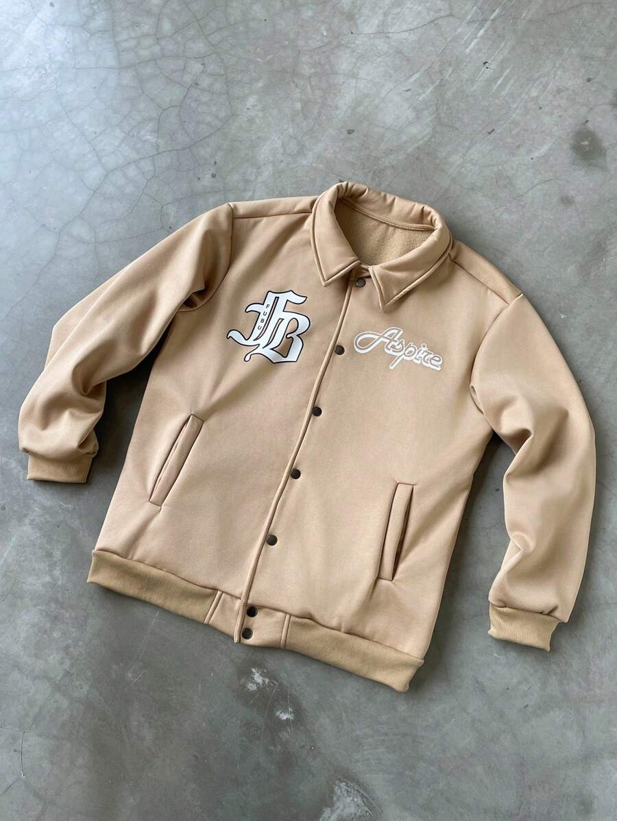 Manfinity Homme Men's Casual Everyday Letter Print Oblique Pocket Jacket, Autumn - Multicolor - View 1