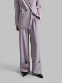 Ontre 女装2025新款女士灰紫色春装新年宽松腰边阔腿裤时尚办公室商务西装套装 - 淡紫色 - 查看 4