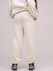 Musera Sport Letter Graphic Sports Jogger Sweatpants, Padel, Tennis, Pickleball Gym Fitness - Khaki - View 4