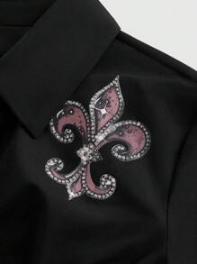 ROMWE 女款与翅膀印花链条喇叭袖衬衫 - 黑色 - 查看 4