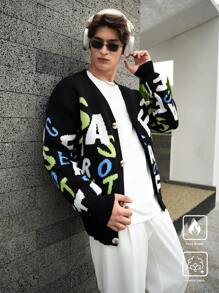 Manfinity Hypemode Áo sơ mi nam tay dài cài nút phía trước họa tiết đồ họa thường ngày - màu đen - Xem 6