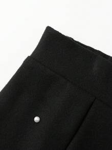 SHEIN Clasi 大码女式纯色仿珍珠装饰褶皱长裙，优雅 - 黑色 - 查看 7