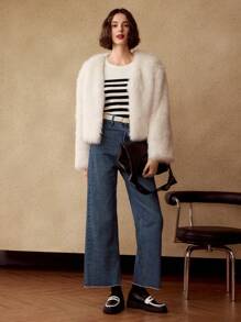 MOTF PREMIUM 条纹图案金色纽扣细节修身毛衣 - 杏色 - 查看 8