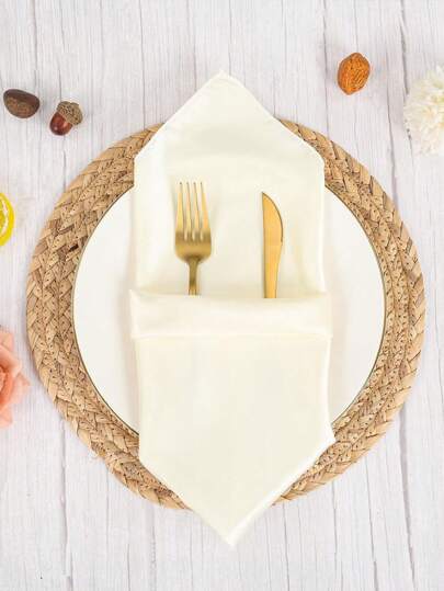 2/4/8/12 piezas Servilletas de satén suaves y lisas, servilletas cuadradas de 17 x 17 pulgadas de poliéster, juego de mantelería para restaurante, boda, fiesta, cena, decoración de mesa festiva (blanco marfil), para regalo navideño