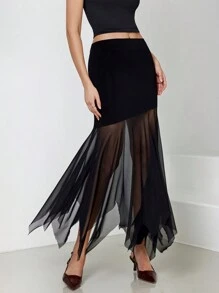 CLARA VERO Váy voan đan chéo bất đối xứng co giãn cao dành cho nữ thời trang thanh lịch lãng mạn - màu đen - Xem 4