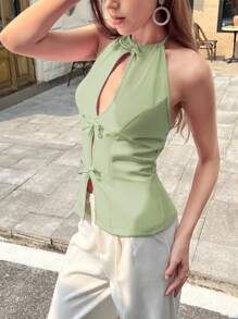 INAWLY Women's Backless Halter Neck Hollow Out Tank Top - Green - View 3