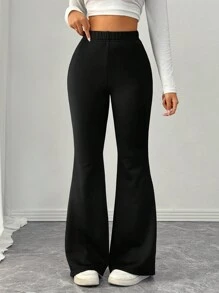 Chiquease Pantalones acampanados ajustados con forro térmico para mujer, pantalones casuales cálidos - Negro - Ver 5