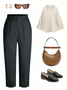 Calvaya Plus Size Women Solid Color Pleated Tapered Casual/Business Trousers Graduation,Back To School,Teacher Outfits For Women Winter Fall Autumn