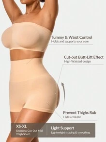 Shapelle Forme Women Solid Color High Waist Hollow Out Shapewear Shorts