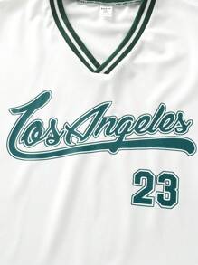 SHEIN 2pcs/Set Teen Boys Casual V-Neck Collegiate Style Outfit - Dark Green - View 3