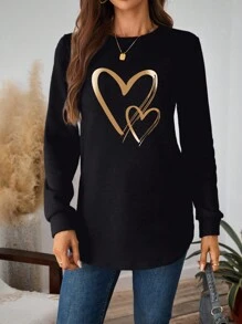 EMERY ROSE Sudadera de cuello redondo grueso con estampado de corazón, estilo casual para mujer, para otoño/invierno