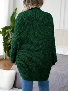 Calvaya Plus Size Solid Color Long Sleeve Cardigan, Minimalist Style Casual Top For Daily Wear, Winter Fall Cloth For Women - Green - View 2