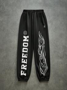 SHEIN Tween Boys Loose Fit Letter Graphic Drawstring Sweatpants - Black - View 10