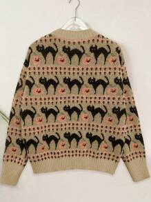 Chiquease Áo len dệt kim cổ tròn dài tay thanh lịch cổ điển mới - Màu Khaki - Xem 2