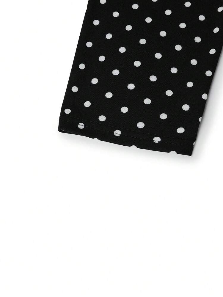 SHEIN Clasi 大码女式波尔卡圆点印花圆领长袖优雅连衣裙长款女式服装 - 黑色 - 查看 3