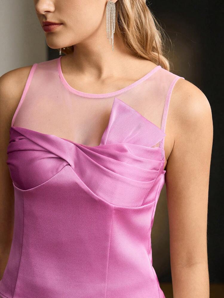 MOTF Soiréza CONTRAST SHEER MESH RUCHED BUST TANK TOP