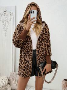 Chiquease Áo khoác cardigan trùm đầu họa tiết động vật có bo gấu tay, thích hợp cho các buổi họp mặt gia đình, đi làm và đi chơi, giữ ấm vào mùa thu/đông - Cà phê nâu - Xem 5