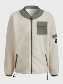 In My Nature Men's Contrast Color Fleece Zipper Pocket Long Sleeve Outdoor Casual Jacket Men Clothes Fleece Puffer Jacket Zip-Up Hooded Jacket,Thick Casual Versatile Knit Jacket,For Sports And Outdoor Activities,Boyfriend Style,Winter Outfit For Men, Jacket For Men,Good Quality Fabric,Designed Specifically For Outdoor,Men Essentials Jacket,Christmas Gifts,Halloween Gifts,Autumn/Winter - Apricot - View 6