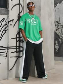 Manfinity VCAY 1 套男士字母印花休闲针织 T 恤 - 綠色 - 查看 1