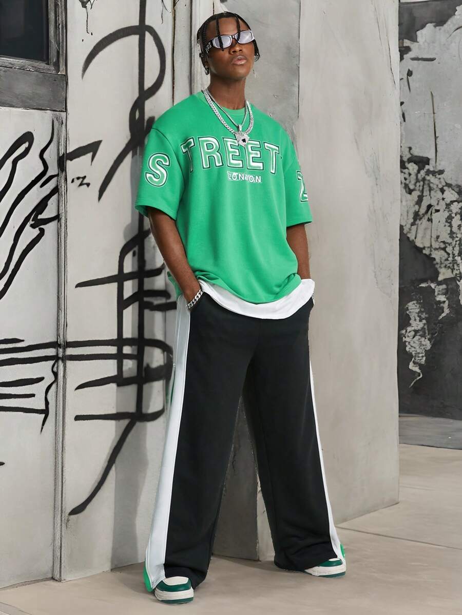 Manfinity VCAY 1 套男士字母印花休闲针织 T 恤 - 綠色 - 查看 1