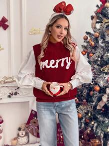 SHEIN LUNE Red Sleeveless Embroidery Ladies Sweater Vest - Burgundy - View 3