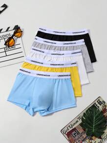 paquete de 5 boxer de cintura con estampado de letras para adolescentes varones