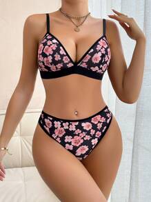 2件套花卉印花三角杯休闲内衣套装