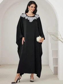 Al Najma Vestido árabe de manga larga de corte tradicional con abertura lateral, color liso, vestido de estilo modesto tipo caftán y jalabiya para uso casual diario