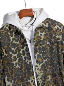 Manfinity LEGND Áo khoác denim họa tiết da báo dáng rộng có vạt cho nam không có mũ trùm đầu, phong cách đường phố - Nhiều màu - Xem 3